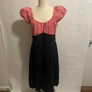 Red Gingham and Black puff sleeve dress women's size large